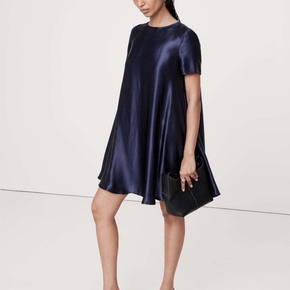 Banana Republic AURELIA SATIN TRAPEZE MINI DRESS Navy small